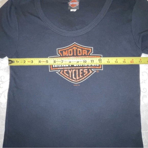 Harley-Davidson Black T Shirt Orange Glitter Bar And Shield Logo Size XL - Picture 14 of 15